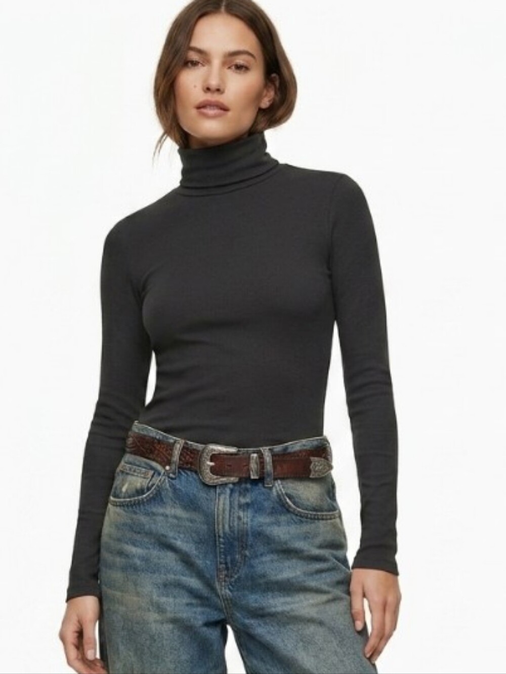 Babaton Cashmere And Lyocell Black Turtleneck Long Sleeve Top (S)